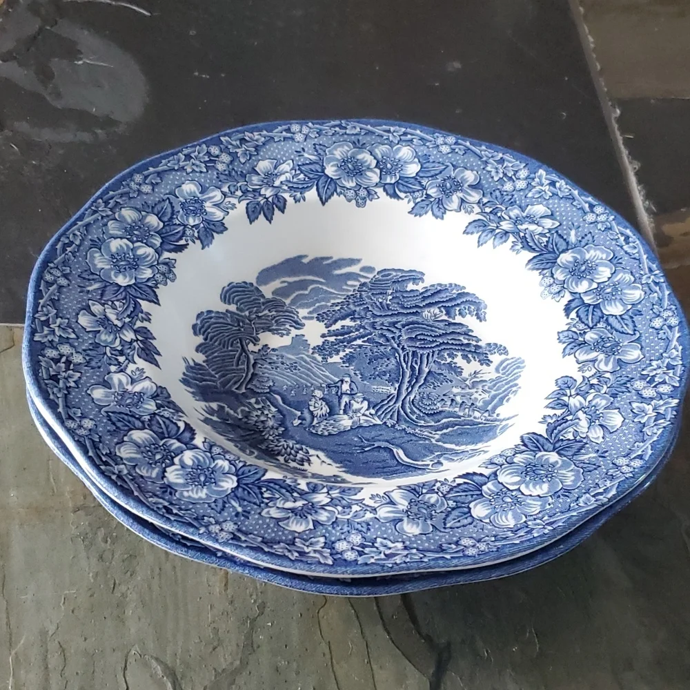 2 Unicorn China Stafforshire England Blue Bowls - Picture 2 of 9